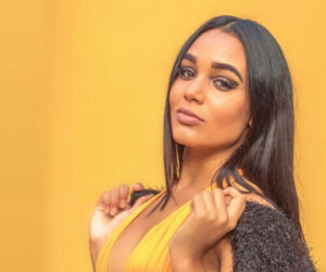 hot latin woman yellow background